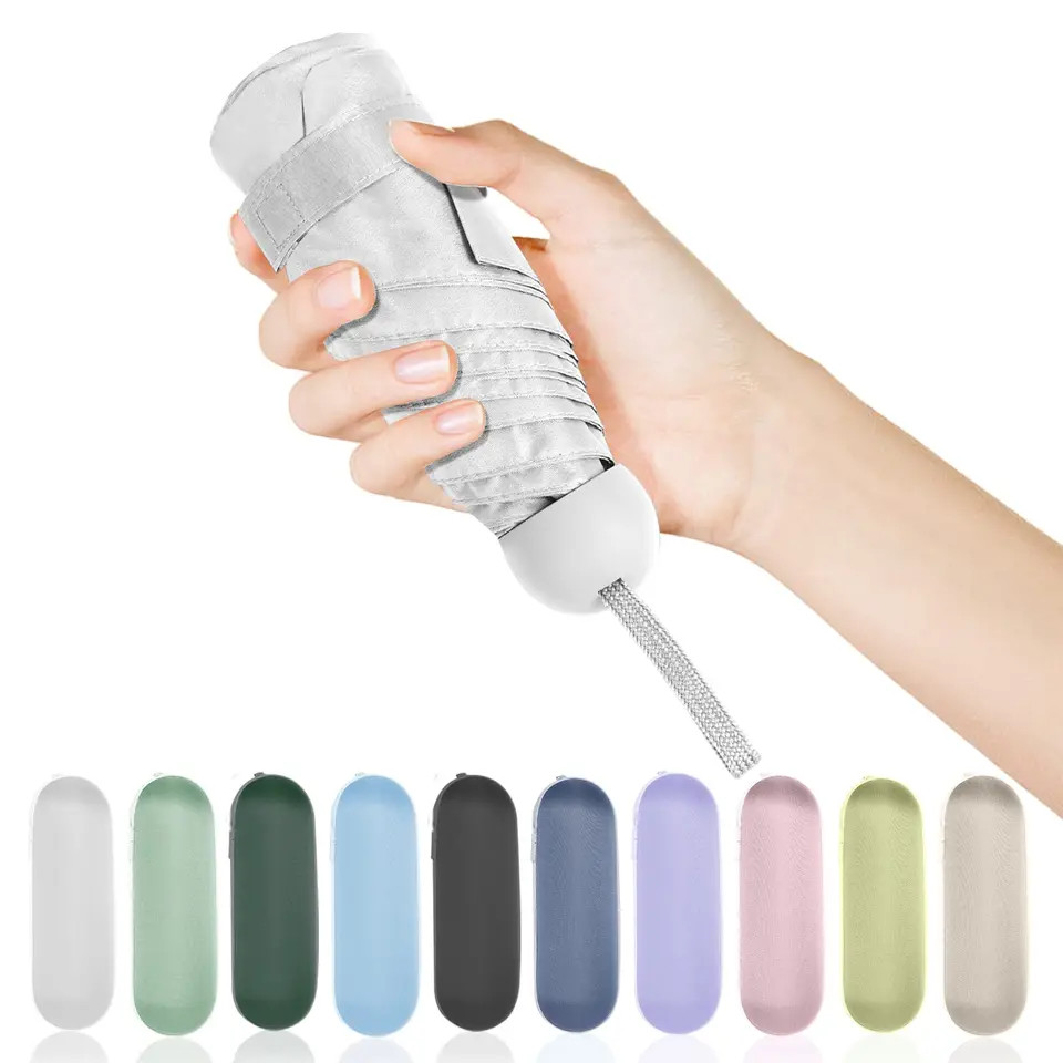 Capsule Folding Umbrella Small Portable Dual Use Sun Rain Protection Travel