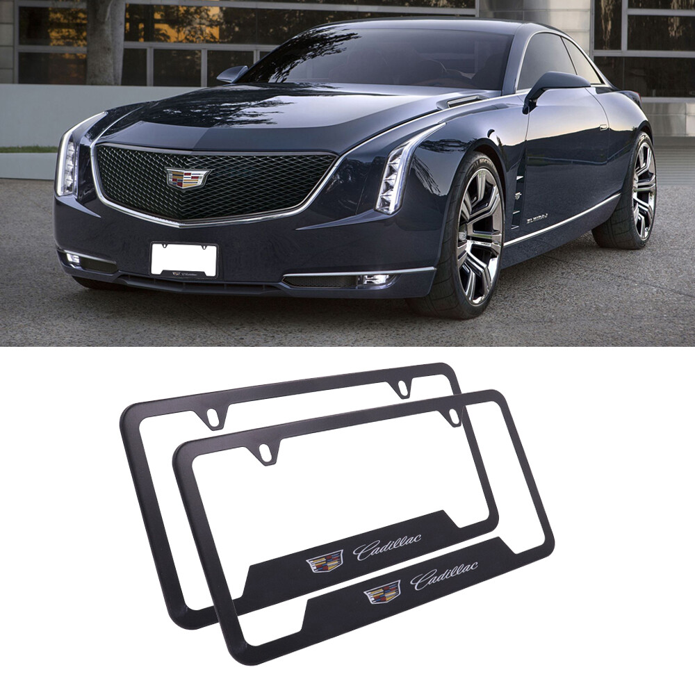 Universal Cadillac Aluminum Black License Plate Frame 2Pcs