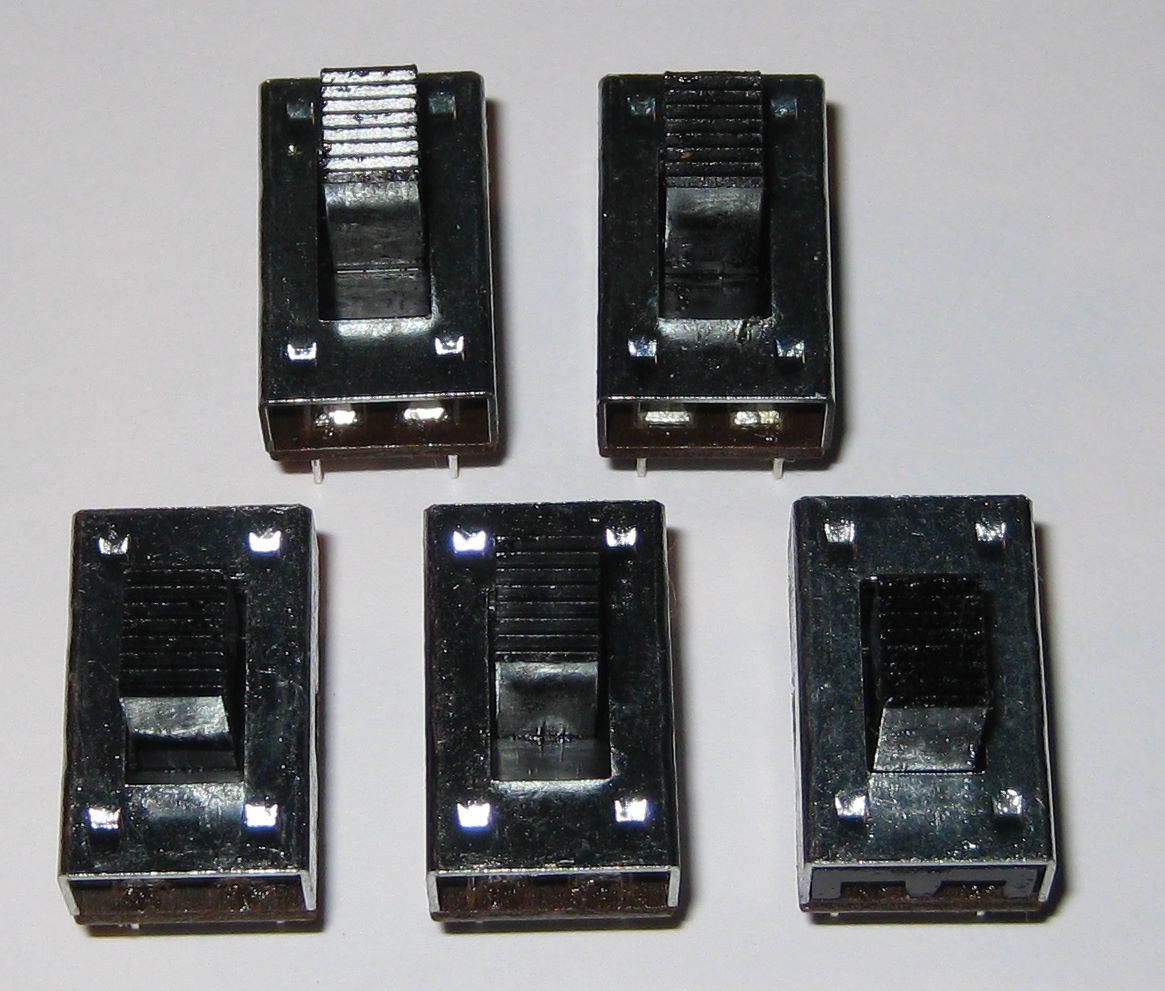 5 X DPDT Slide 3A Switches - 125 VAC - 3 Amp - Metal Body -PC Board Mount Switch