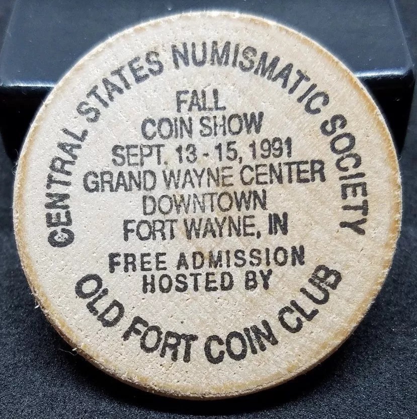 Wooden Nickel Central States Numismatic Society 1991 Fall Coin Show brown