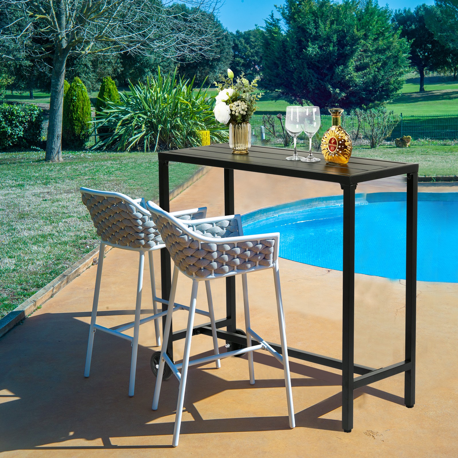 40" Outdoor Bar Table with Wheels, Rectangle Narrow Counter Height Table