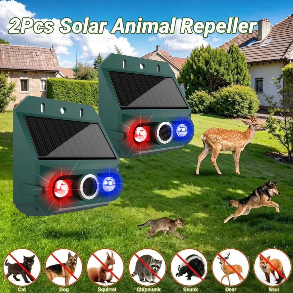 2Pcs Solar Animal Repeller Ultrasonic Motion Sensor Outdoor for Pest Dogs Cats