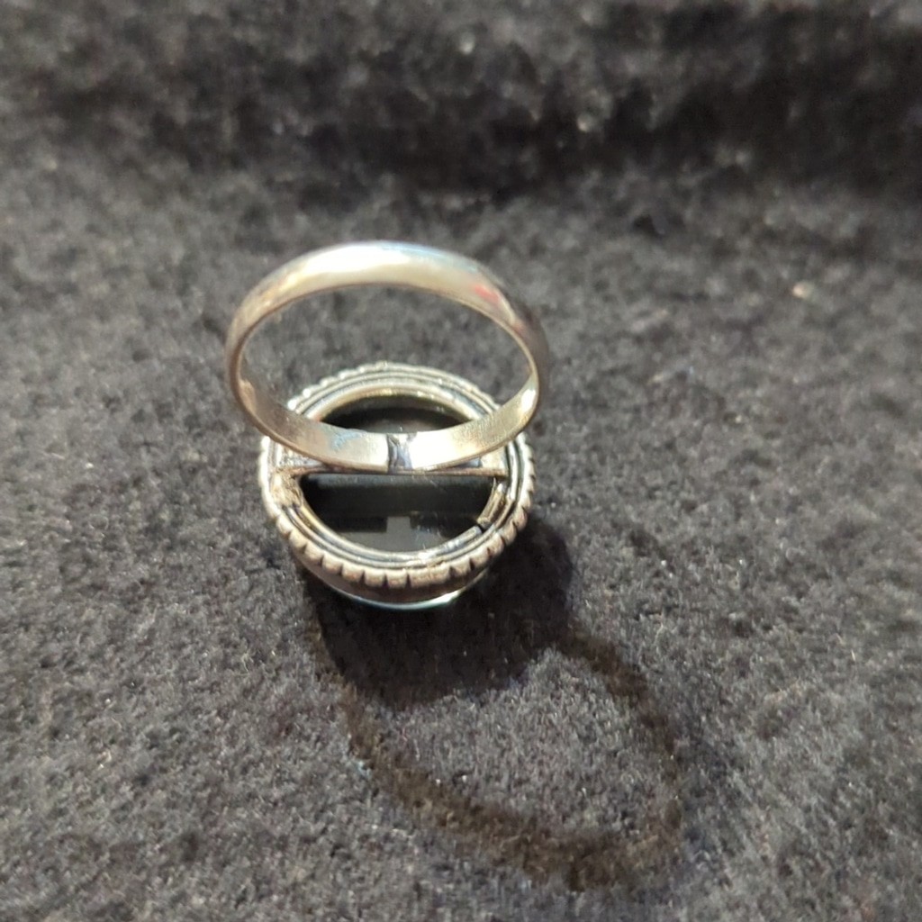 Silver Plated Black Australian Triplet Opal Gemstone Round Statement Ring 8.5-11