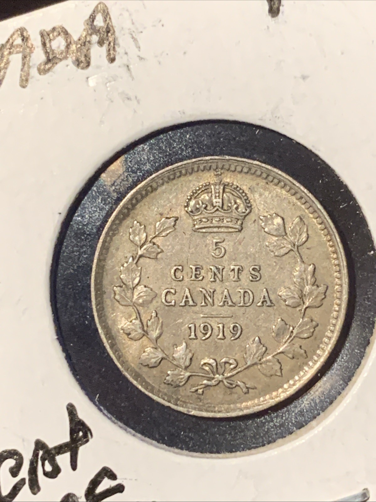 1919 Canada 5 Cents Silver Coin – King George V – HIGH GRADE