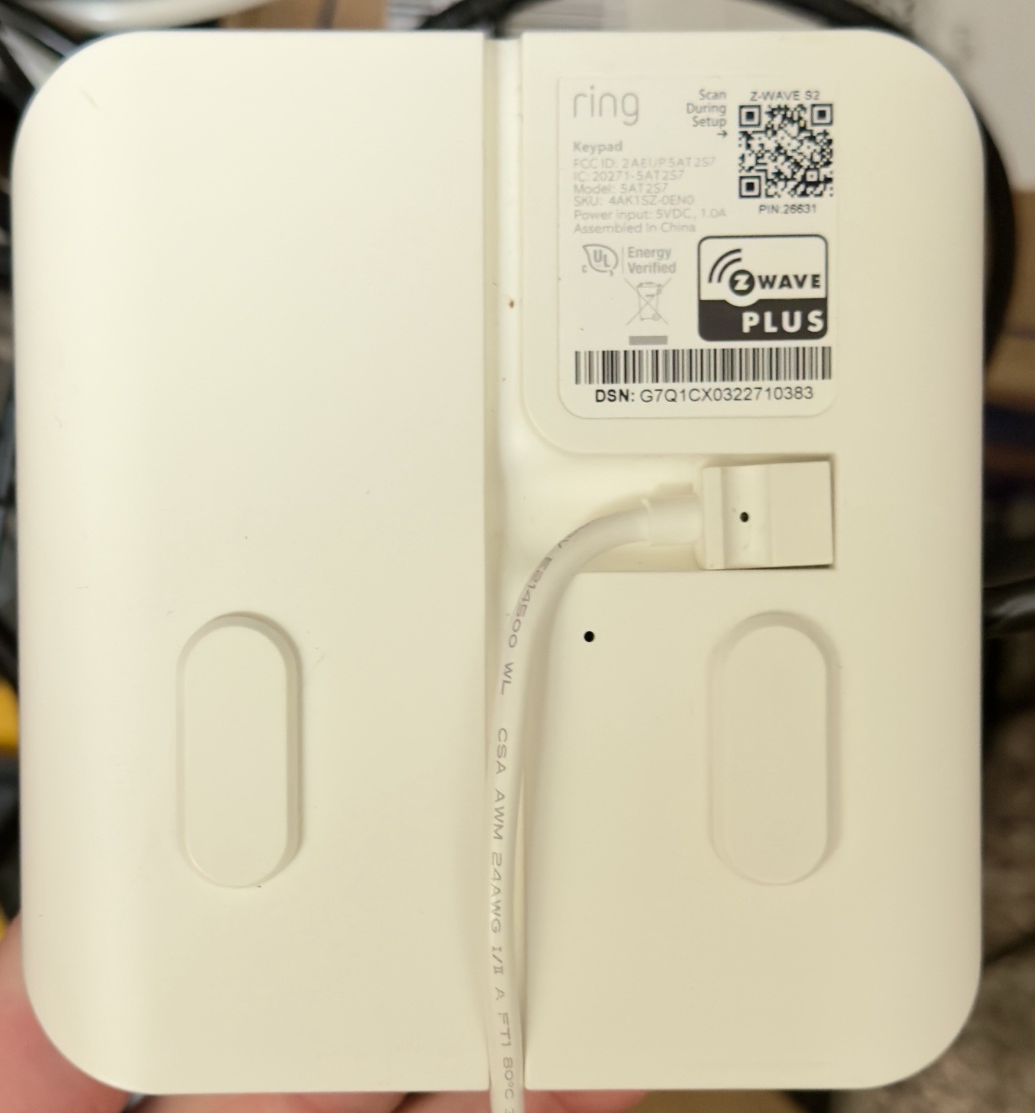Ring Security Keypad SAT2S7 Z-Wave Plus Wireless White Wall Plug-In