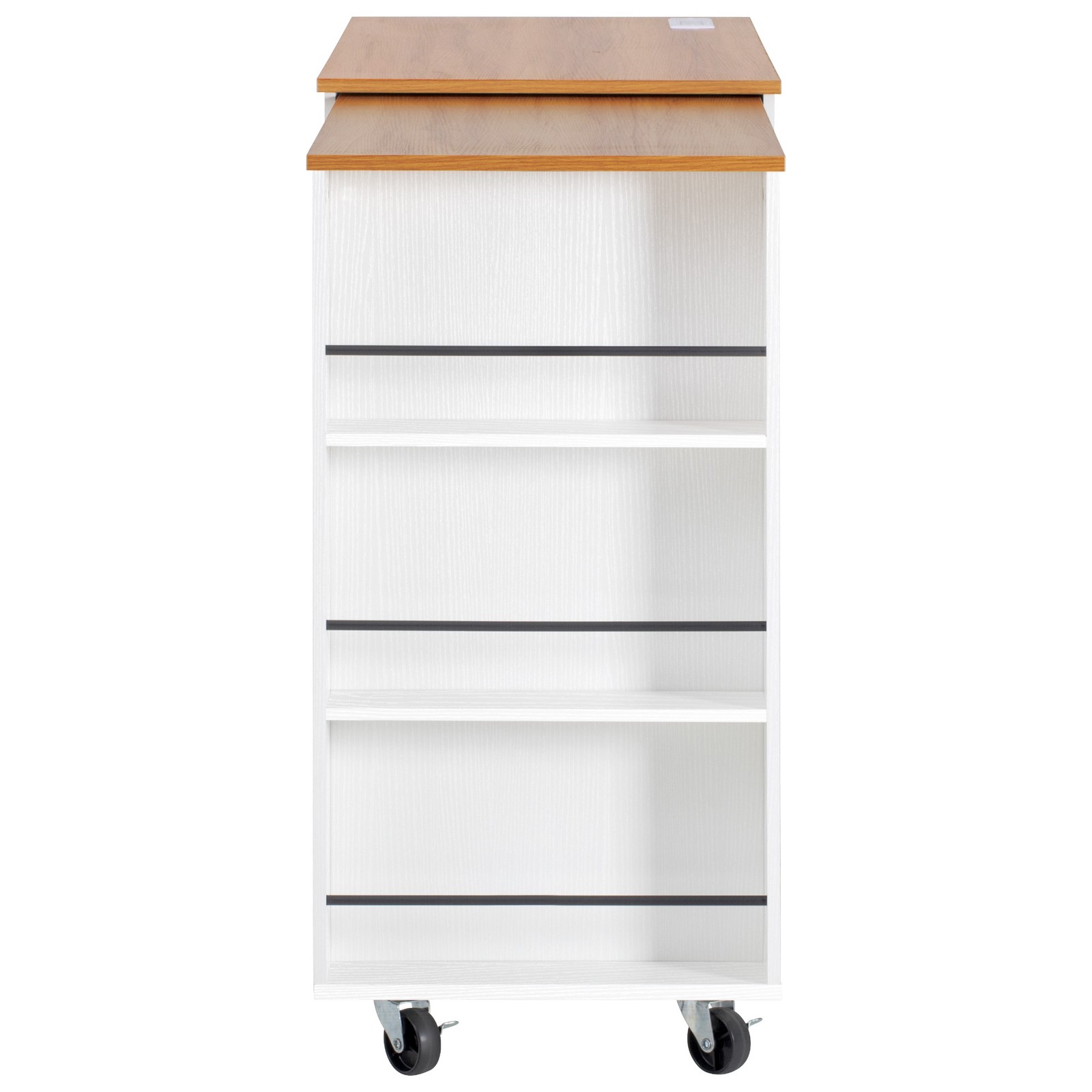 White Kitchen Island with Extendable Dining Table, 3 Drawers, 2 Doors, 85.5"