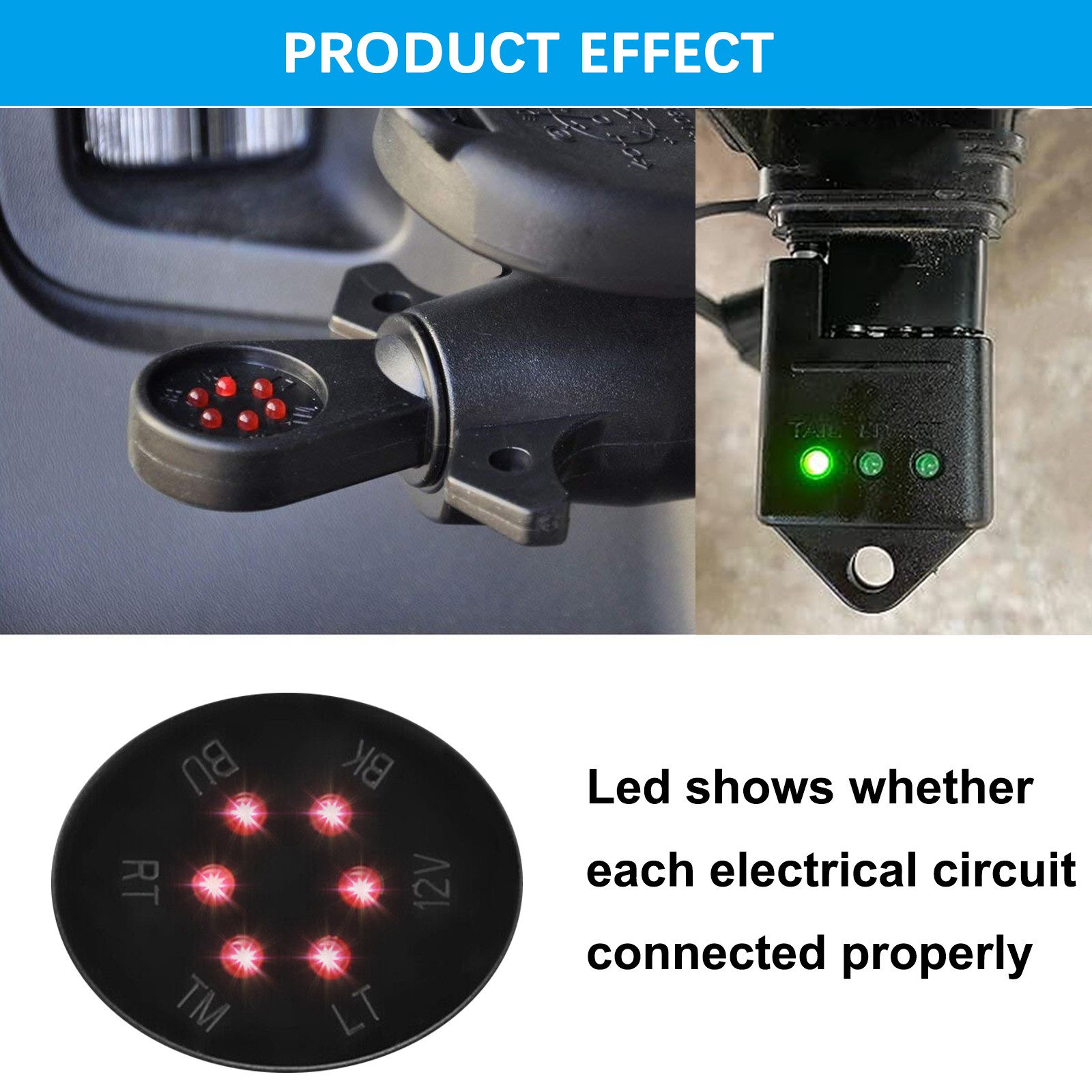 7 Way 4 Pin Flat Round RV Blade Trailer Wiring Tester Light Connector Test Plug