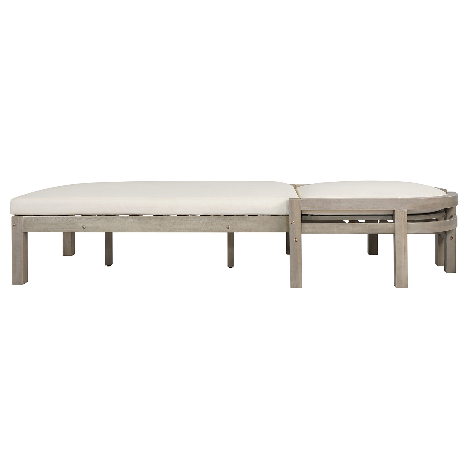 Patio Chaise Lounge Chair 2-Pack, Acacia Wood, Adjustable Backrest, Gray Cushion