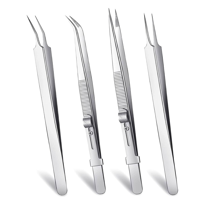 4 Pcs Precision Tweezers Set College Tweezers Crafting Tweezers Curved Tweezers