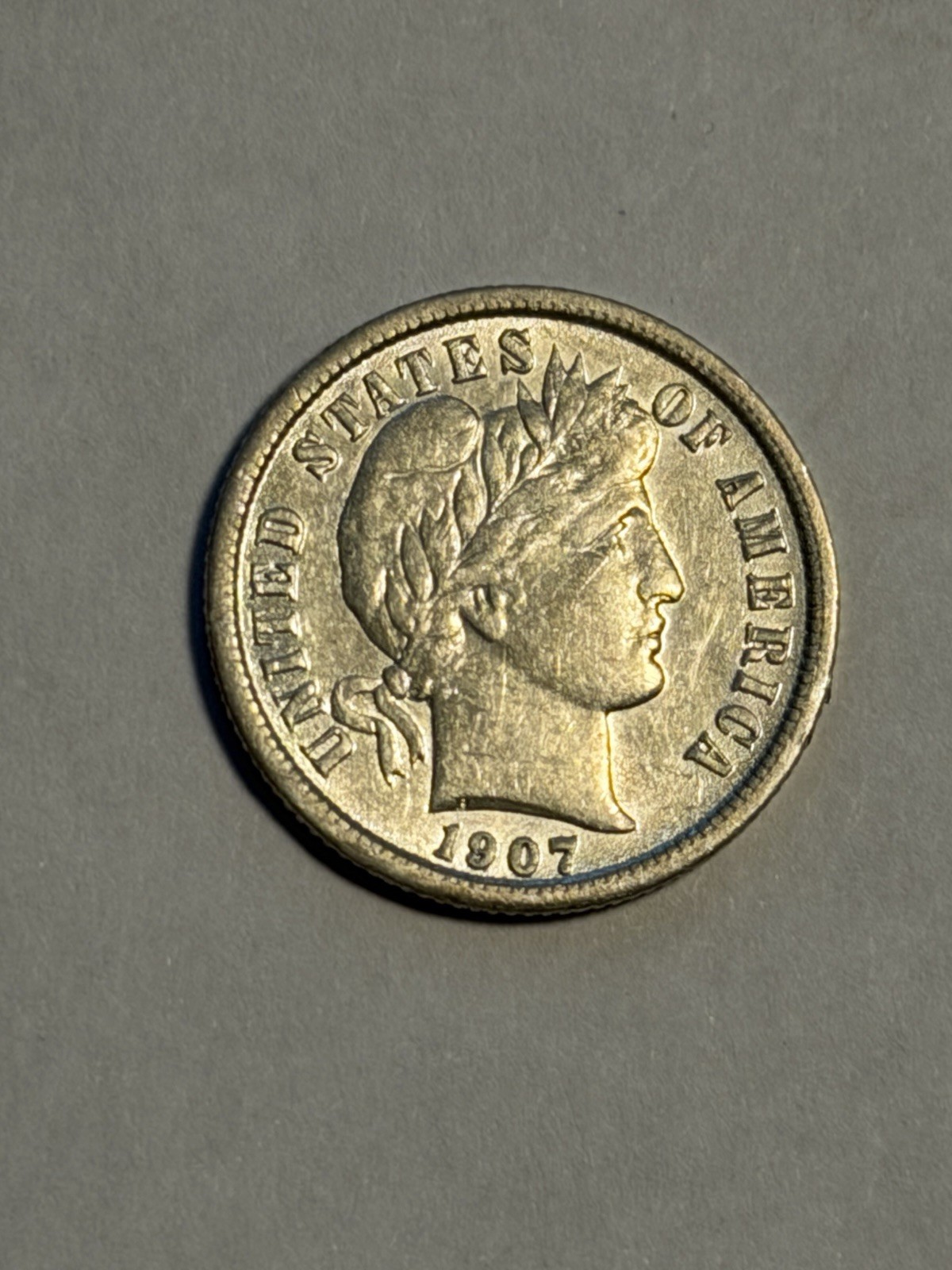 Slider BU AU++/uncirculated 1907 P mint Barber silver 10C dime Original
