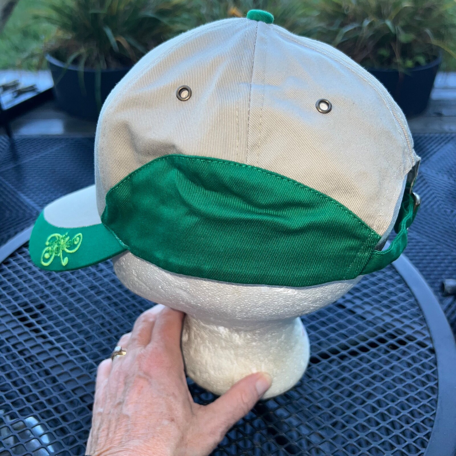 Pioneer Seed Corn Logo on Green Tan Hat CapLoop Strap Buckle EUC