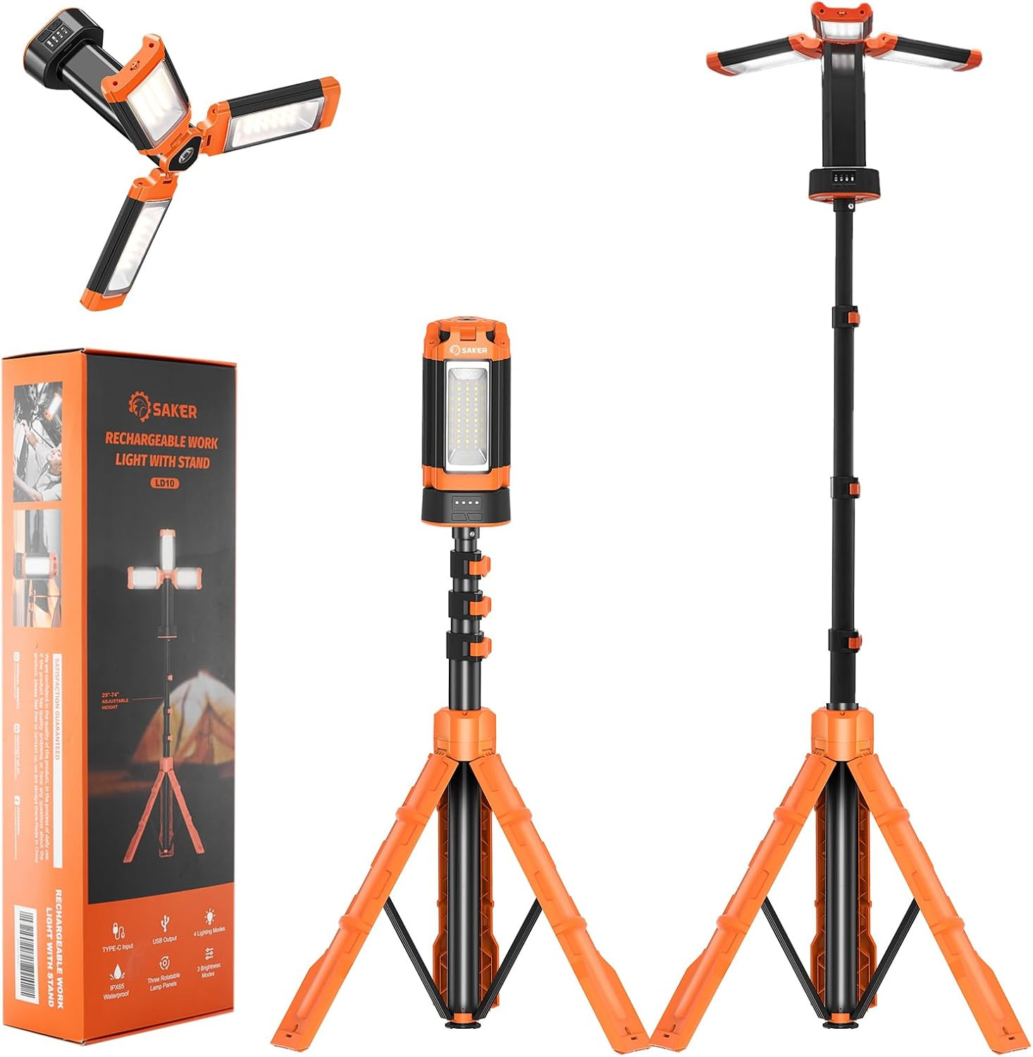 Portable Camping Light with Stand 12000Mah 73.2" Rechargeable Work Light 3200 Lu