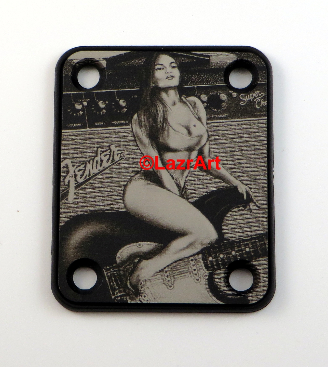 Laser Girl 612 - sexy, Fender style, engraved guitar neck plate - Choose Color