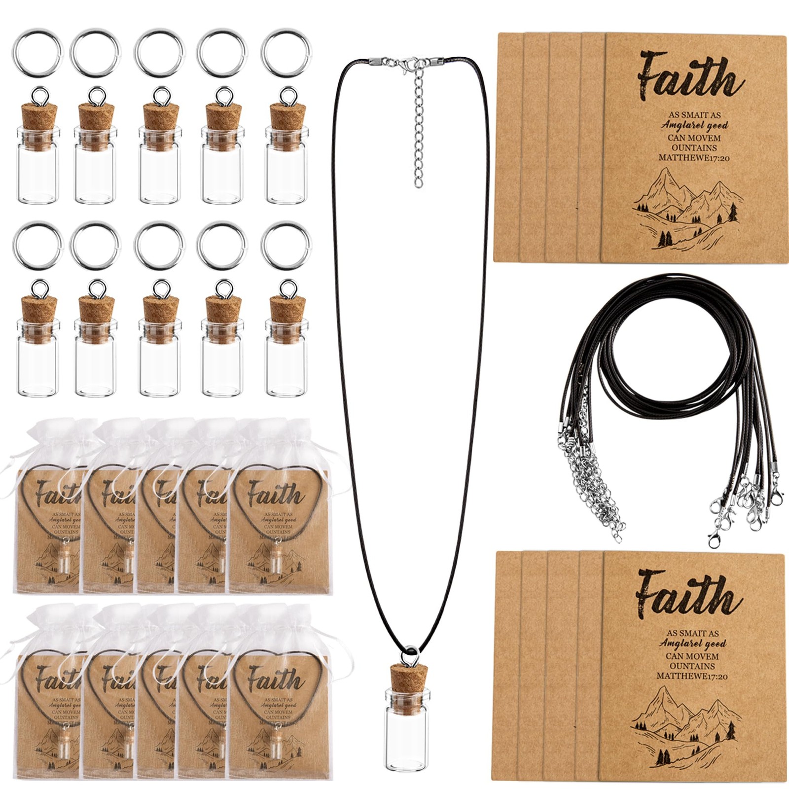 10 Set Mustard Seed Faith Necklace Gift Christian Gifts Includes 0.5ml Tiny G...