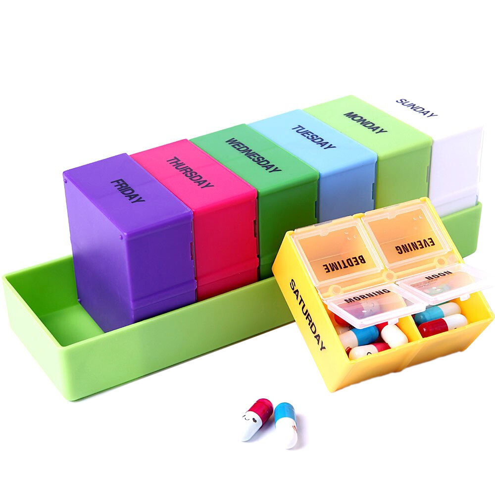 28 Cells Weekly Medicine Health Storage Pill Boxes Dispenser 7 Days Pill Cases
