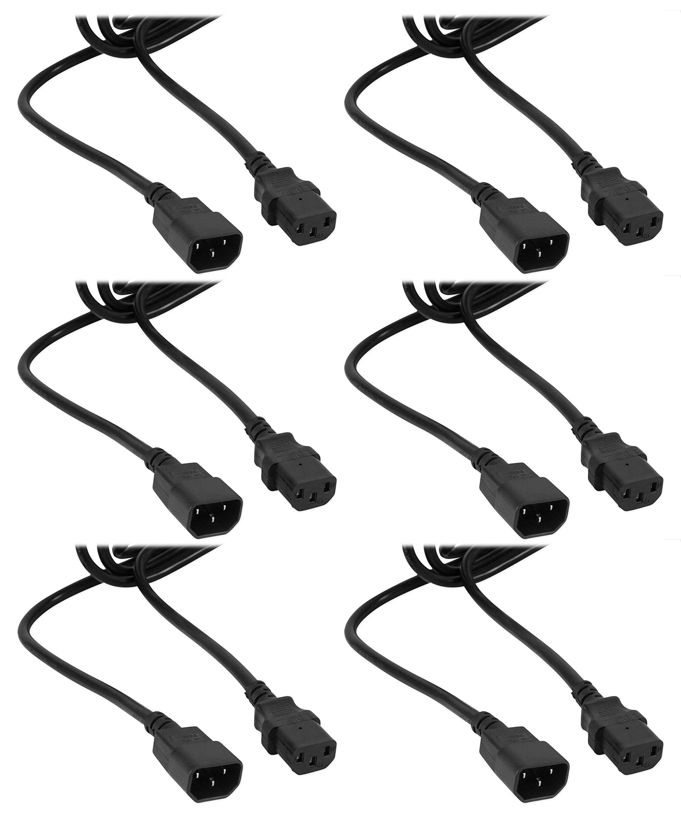 (6) Rockville RCN16-10 Foot IEC Male to Female Power Link Cables For Lights