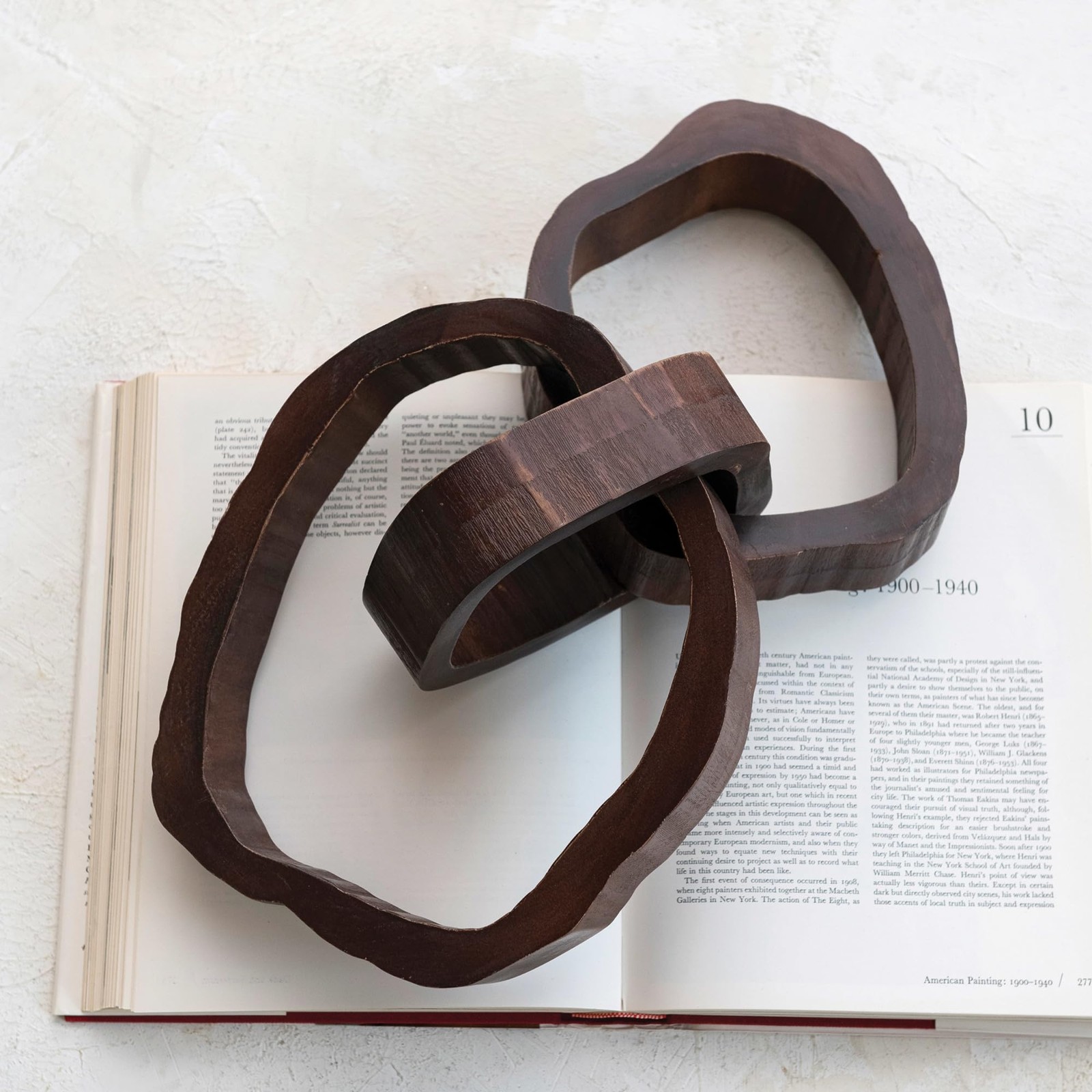 22 Inches Oversized Acacia Wood Chain Decor with 3 Links, Walnut Finish