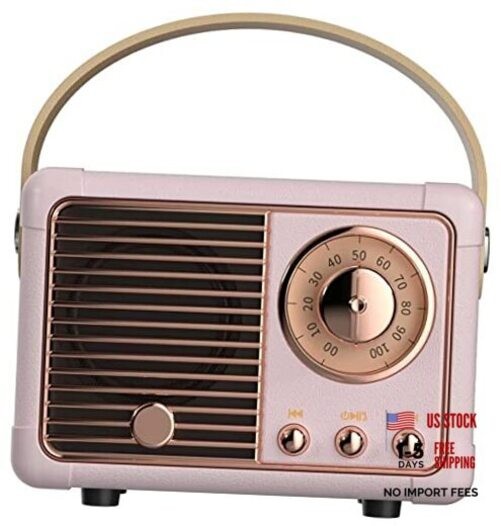 Retro Bluetooth Speaker, Portable Wireless Speaker with Crystal Clear Pink