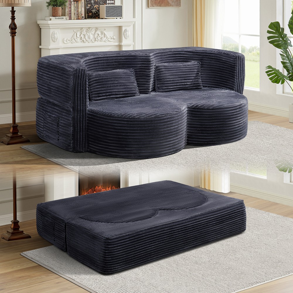 Folding Sofa Bed Corduroy Fabric Double Sofa Suitable for Offices Living Rooms