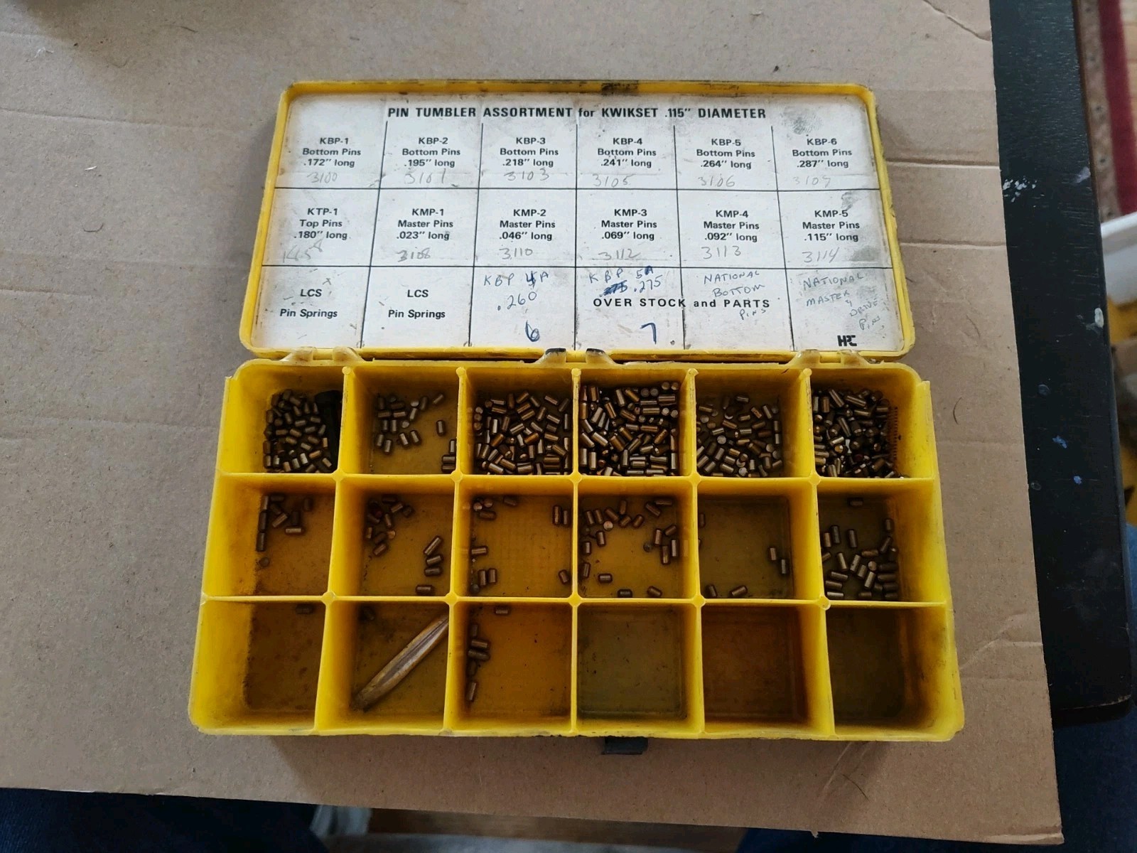 Pin Tumbler Assortment  Kwikset Cylinder .115 Diameter Yellow box Part Set Lot 5