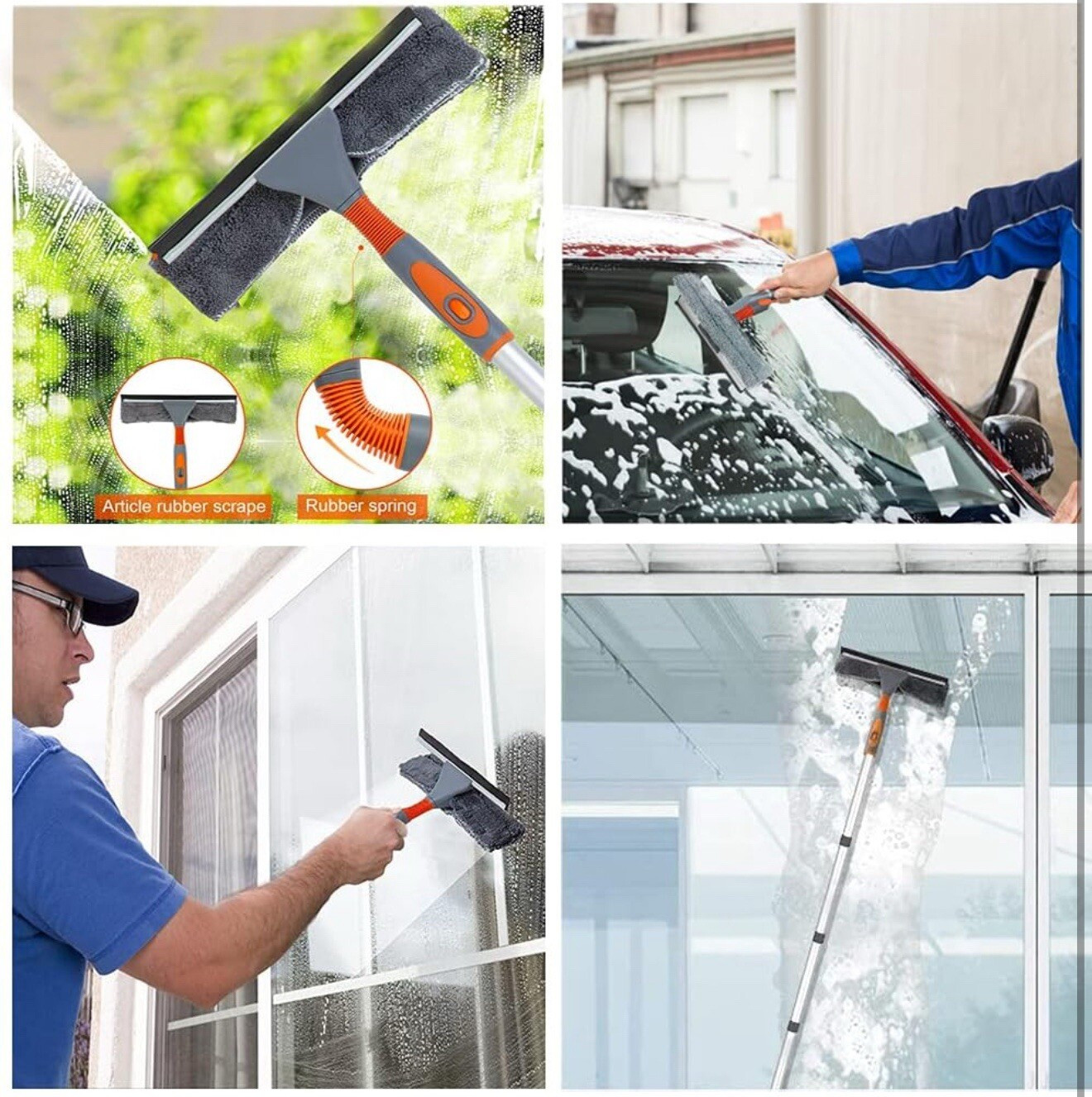 Window Squeegee Cleaner, 2 in 1 Shower Squeegee with Extension Pole