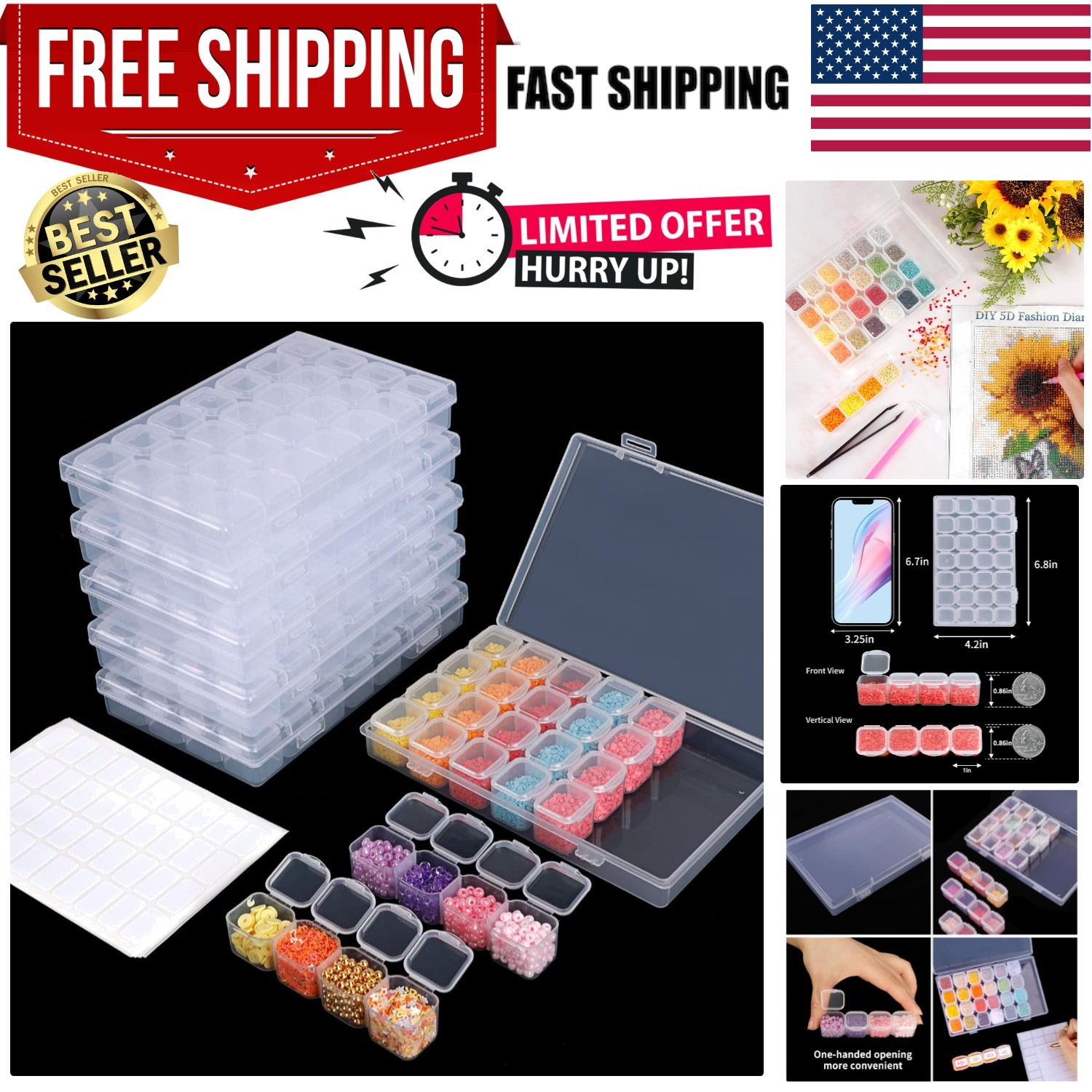 168 Slot Diamond Painting Organizer: 6-Pack 28-Grid Transparent Storage Boxes