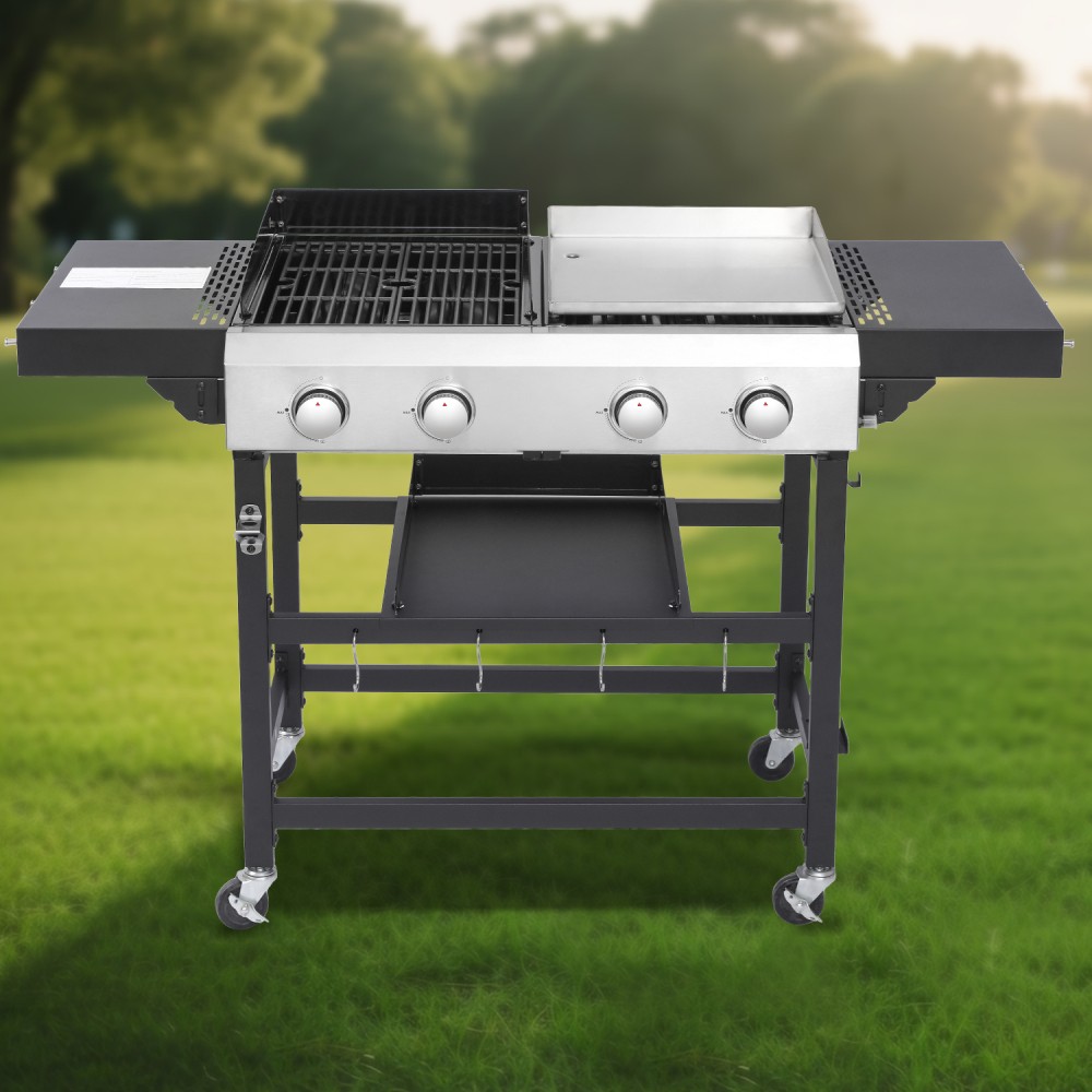 2 Burner Gas Grill & Plancha Combo w/ Stainless Steel, 470+248 sq in, 38200 BTU