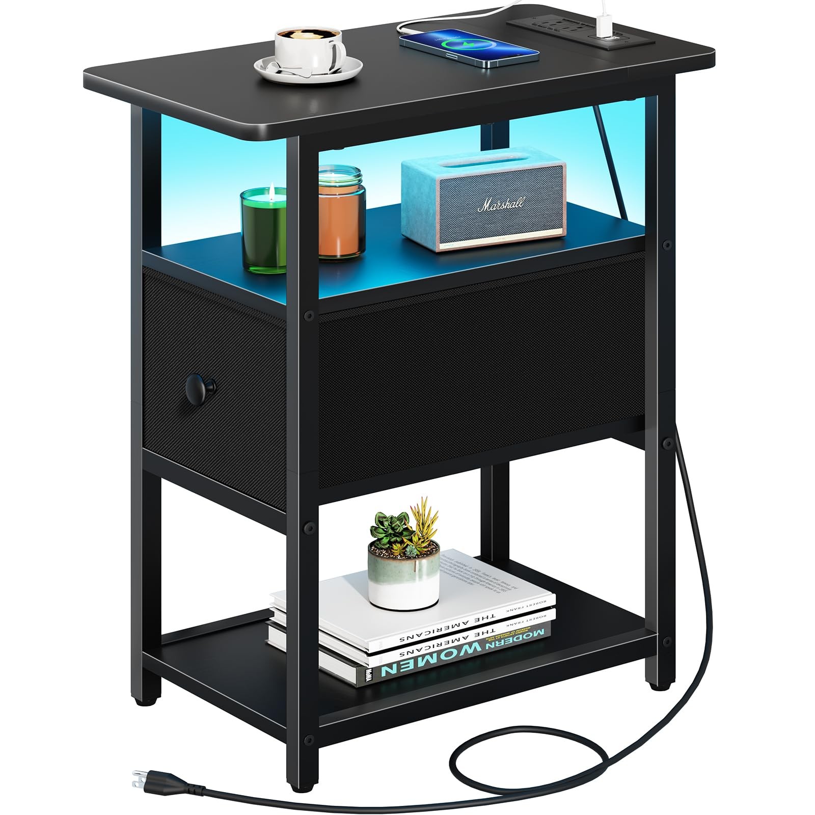 Yoobure End Table with Charging Station, Narrow Side Table with Adjustable Fa...