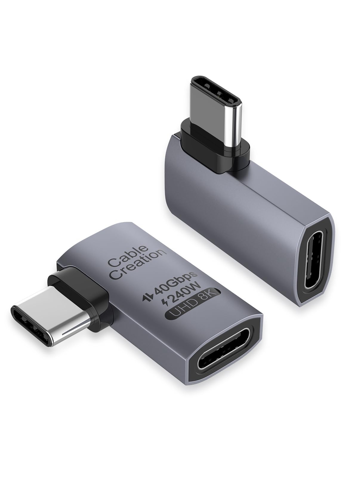 CableCreation Right Angle USB C Adapter 2 Pack, C Male 2PCS, Space Gray