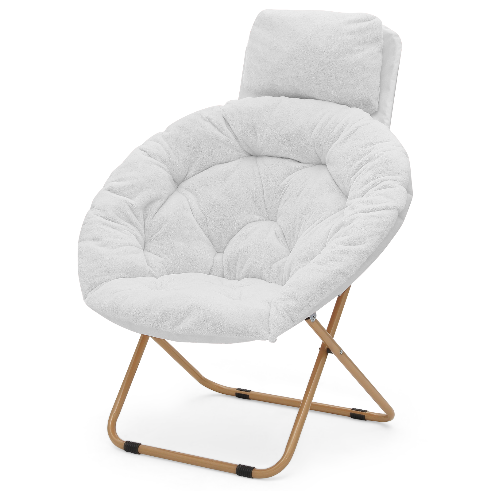 Foldable Modern Saucer Moon Chair Soft Faux Fur Lounge Seat w/Removable Headrest