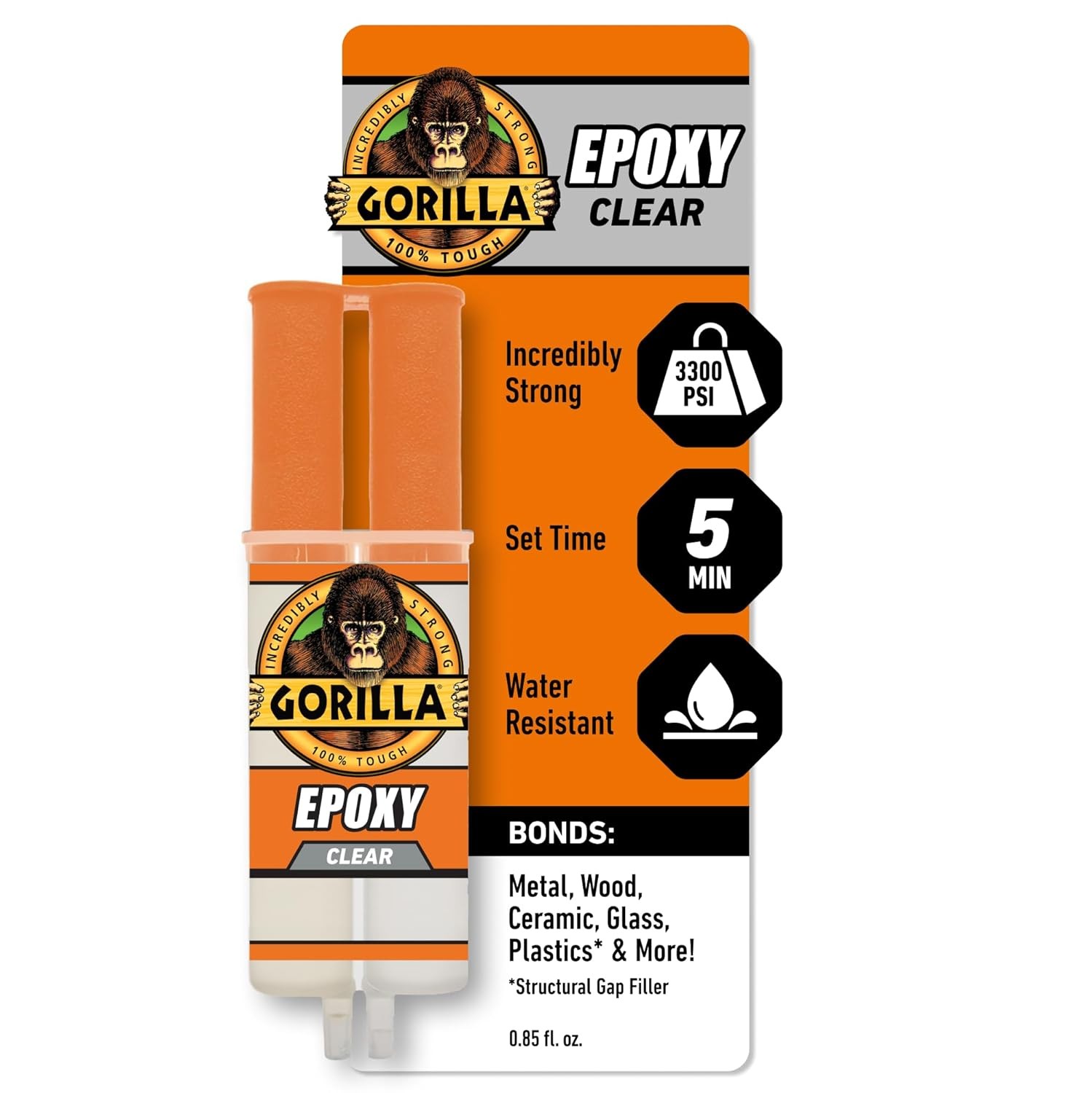 Gorilla 2 Part Epoxy 0.85oz Clear Syringe 5 Min Strong Bond