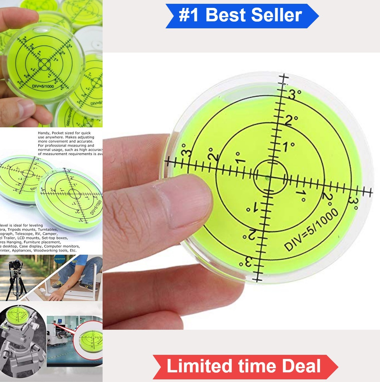 Circular Spirit Level 60mm 12mm Acrylic Degree Marked Bubble Level for Leveling