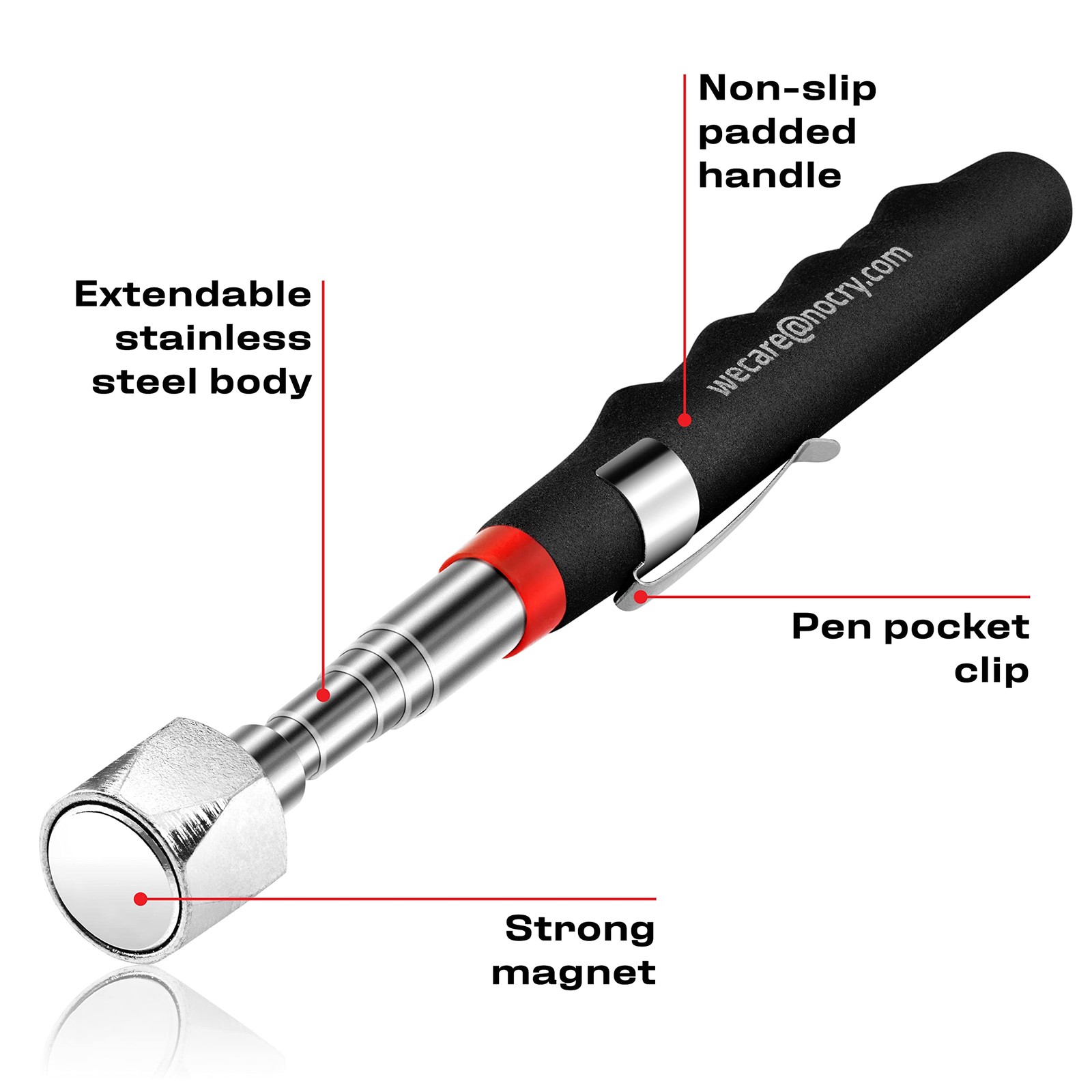 NoCry Telescoping Magnetic Pickup Tool with an Extra Strong 25lb Pull Black
