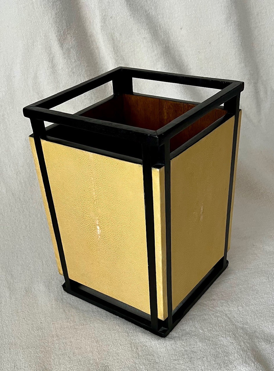 Vintage R &Y Augousti  Exotic Shagreen Stingray Wood Contemporary Waste Basket