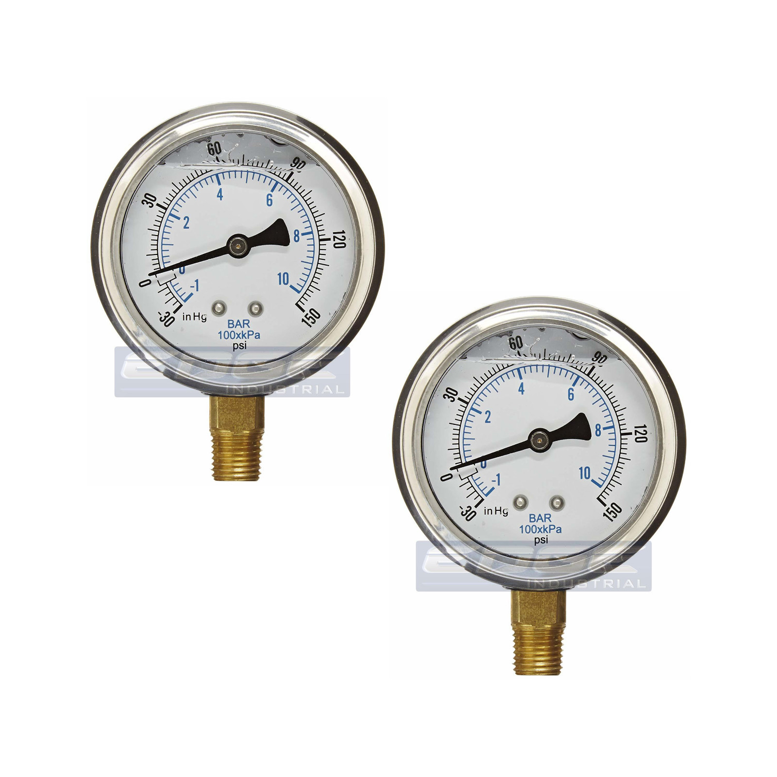 2 PACK LIQUID FILLED VACUUM GAUGE -30-150 PSI, 2.5" FACE, 1/4" NPT LOWER MOUNT