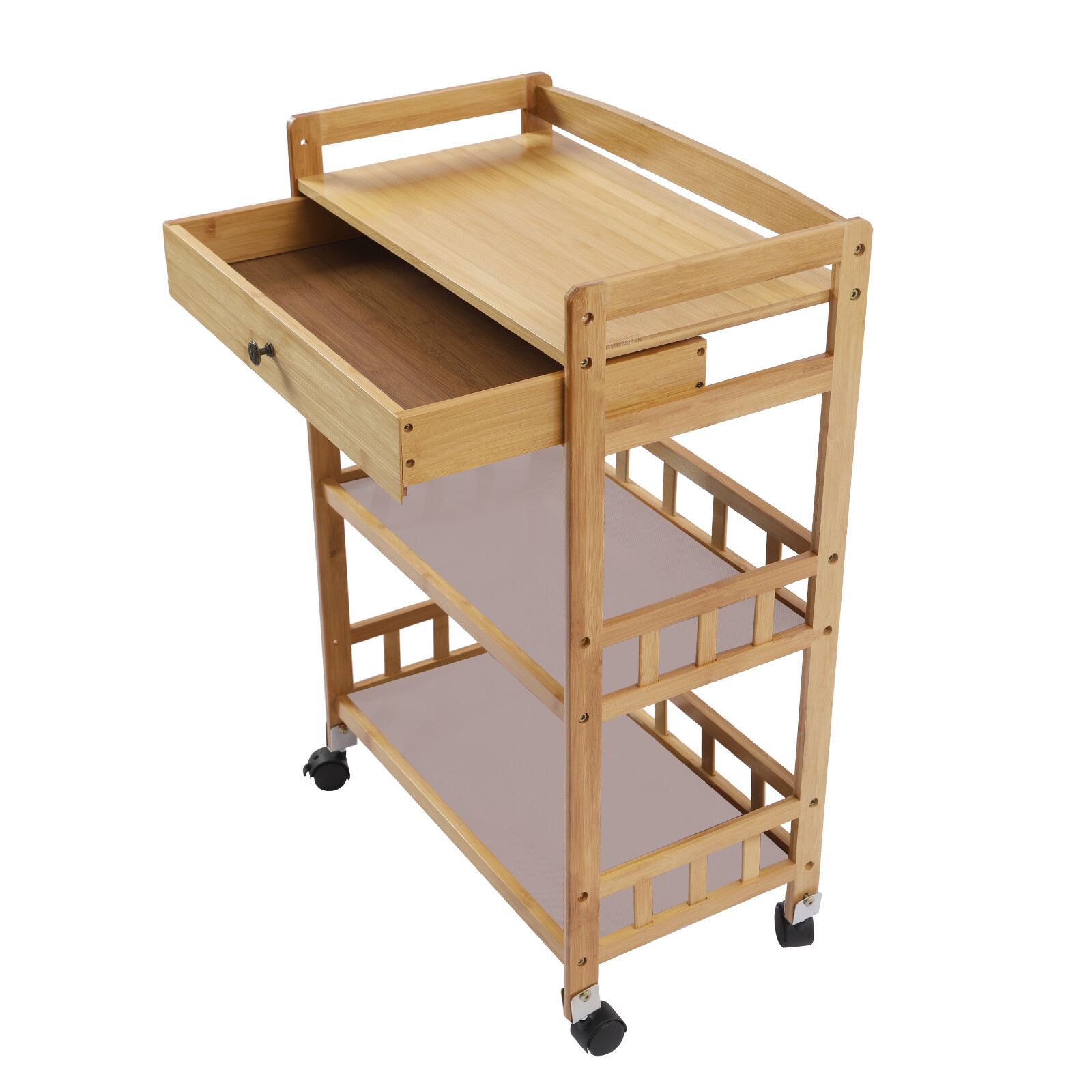 Rolling Bamboo Kitchen Cart Multi Purpose Serving Cart Storage 3 Tiers Standing