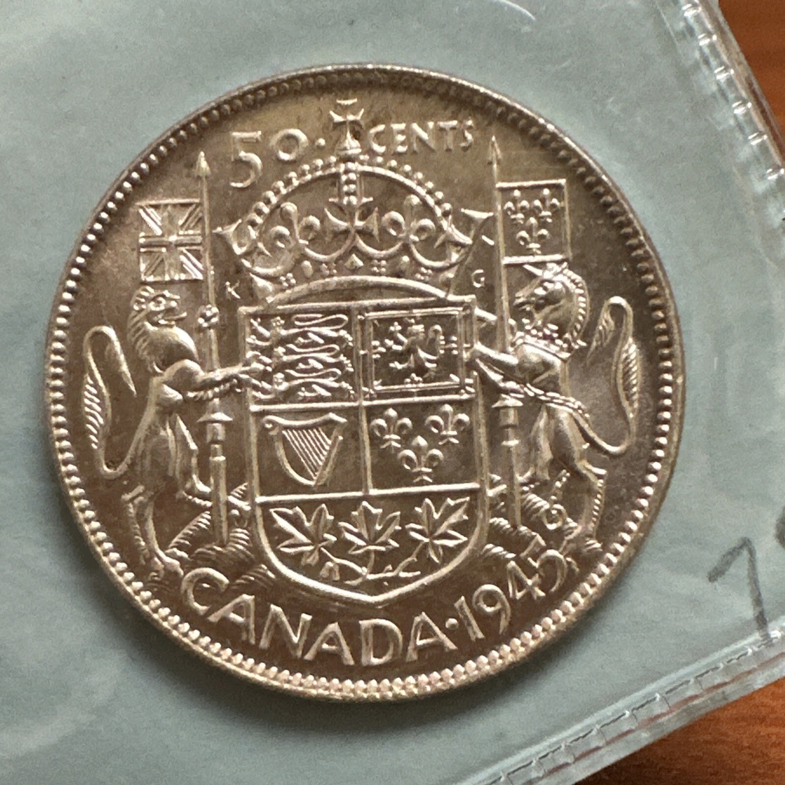 1945 Canada George VI Silver 50 Cents Coin