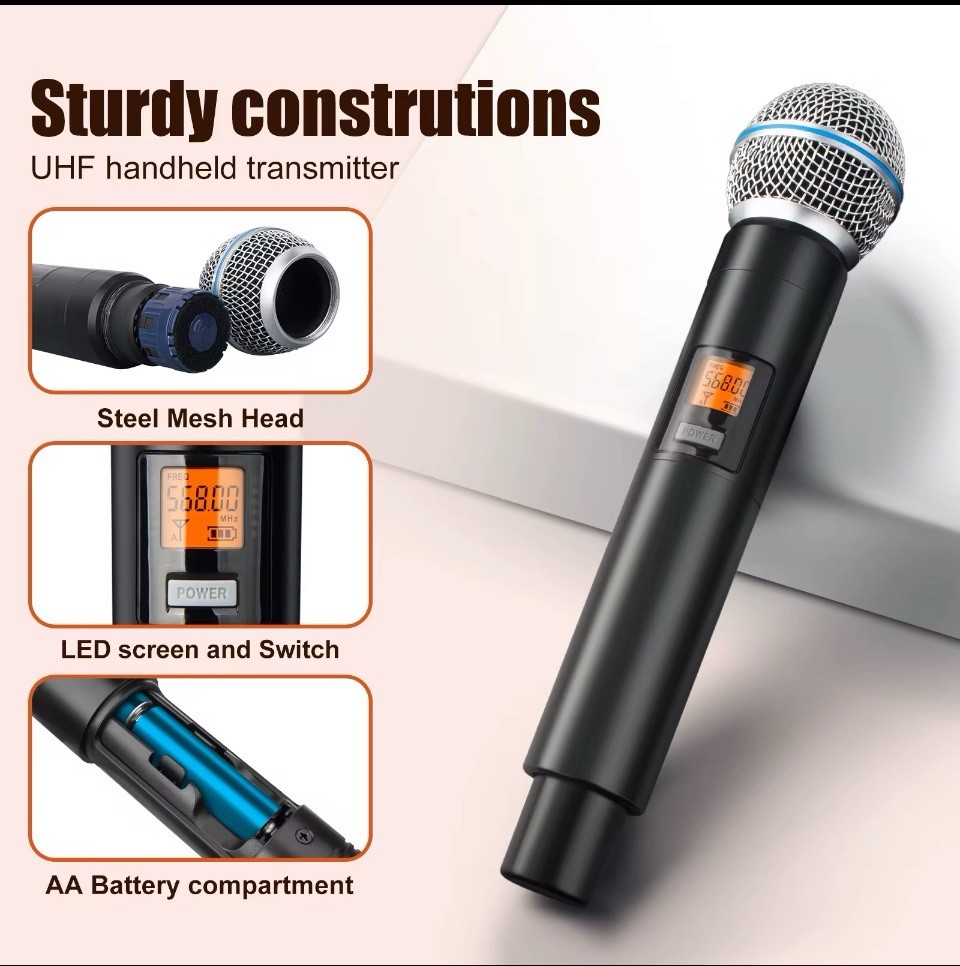UX22 Professional Portable Microphone 2 Channel Handheld UHF Wireless Microphone