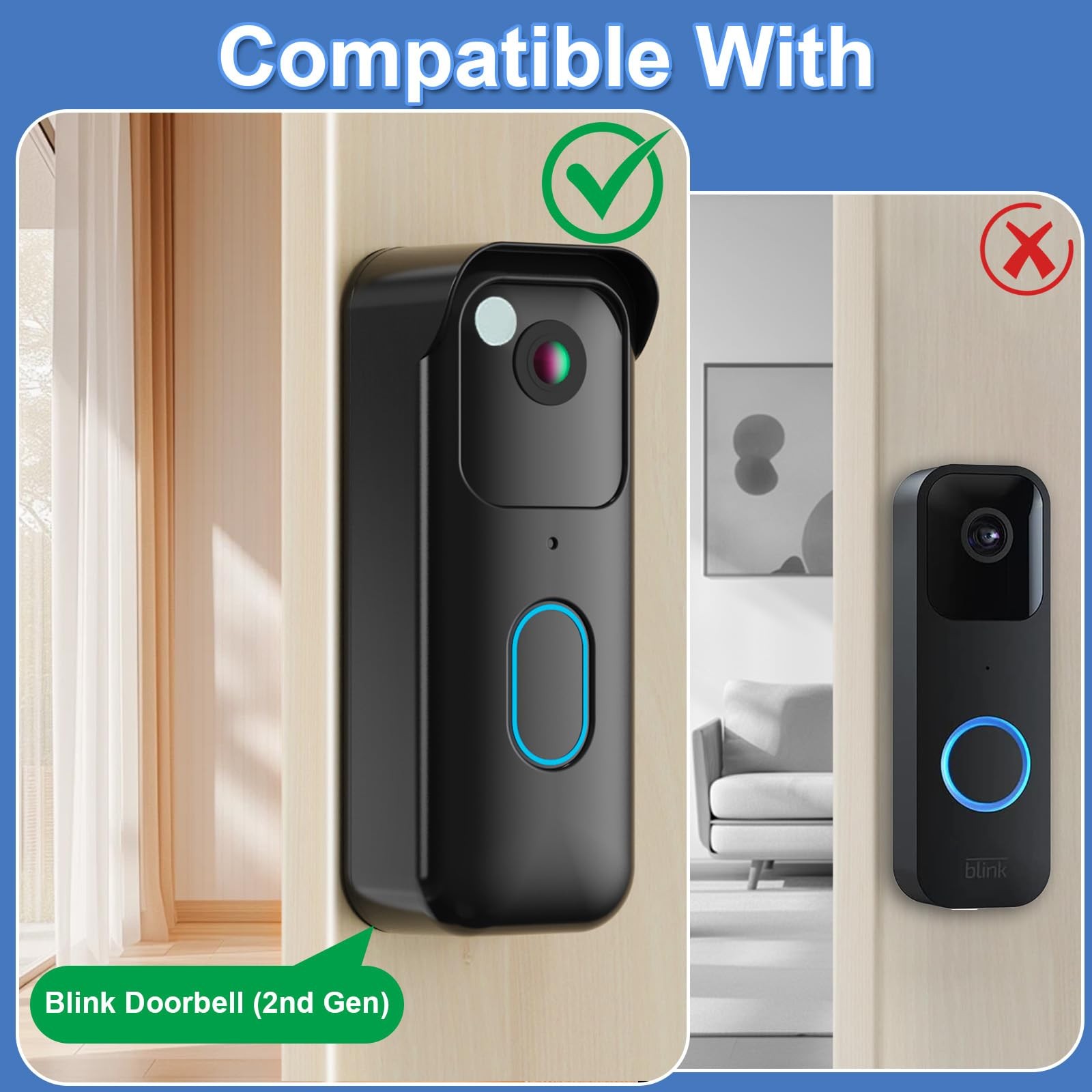 No-Drill Adhesive Doorbell Mount Compatible Mount, Black