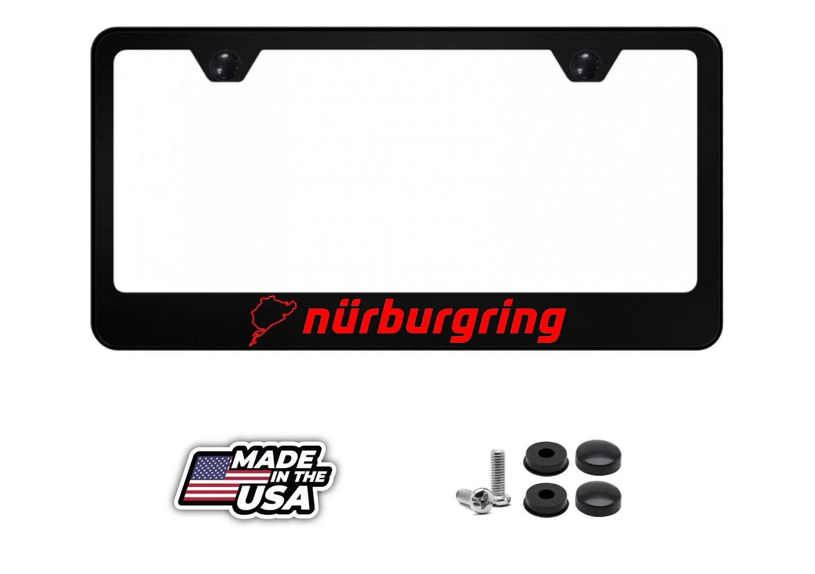 Nürburgring Racing High Quality Black Metal License Plate Frame - Red