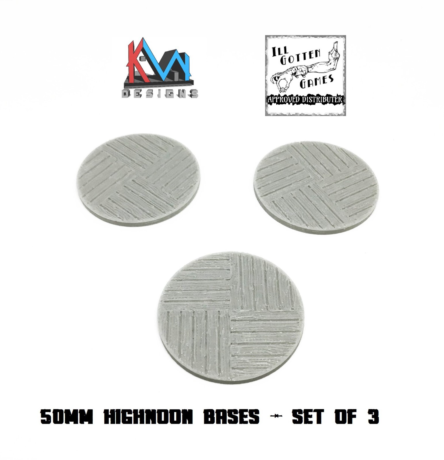3D Printed - 50mm High Noon Bases - Set of 3 Bases