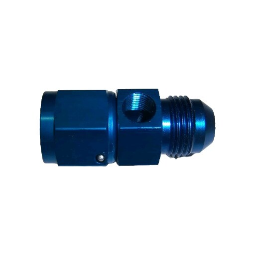 NITROUS OR FUEL GAUGE ADAPTER 6AN MALE TO AN 6AN FEMALE  1/8 NPT GAUGE PORT BLUE