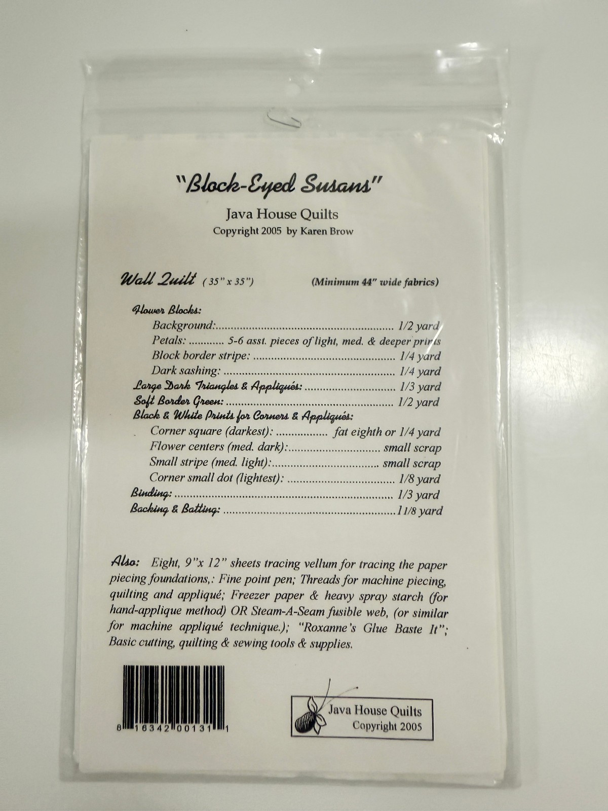 Block-Eyed Susans Quilt Java House Quilts #131 Pattern Uncut