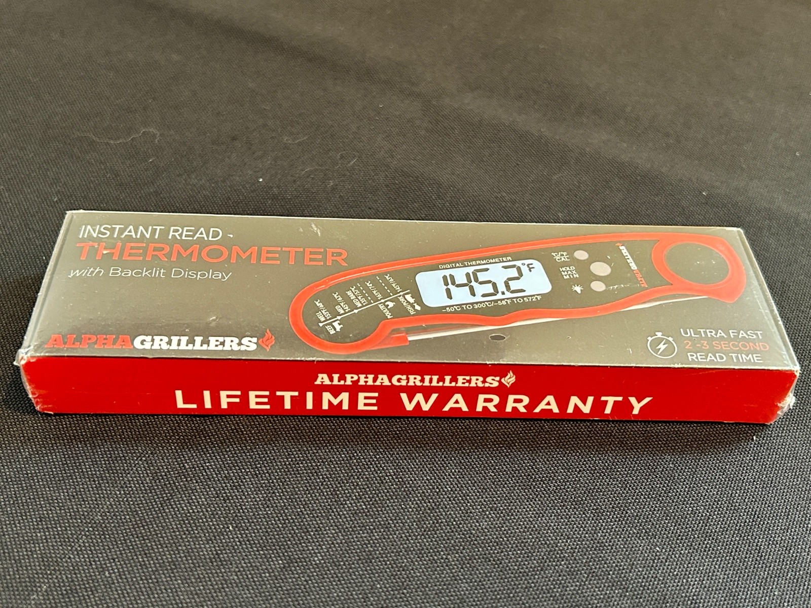 AlphaGrillers Instant Read Digital BBQ Meat Thermometer w/Backlit Display SEALED