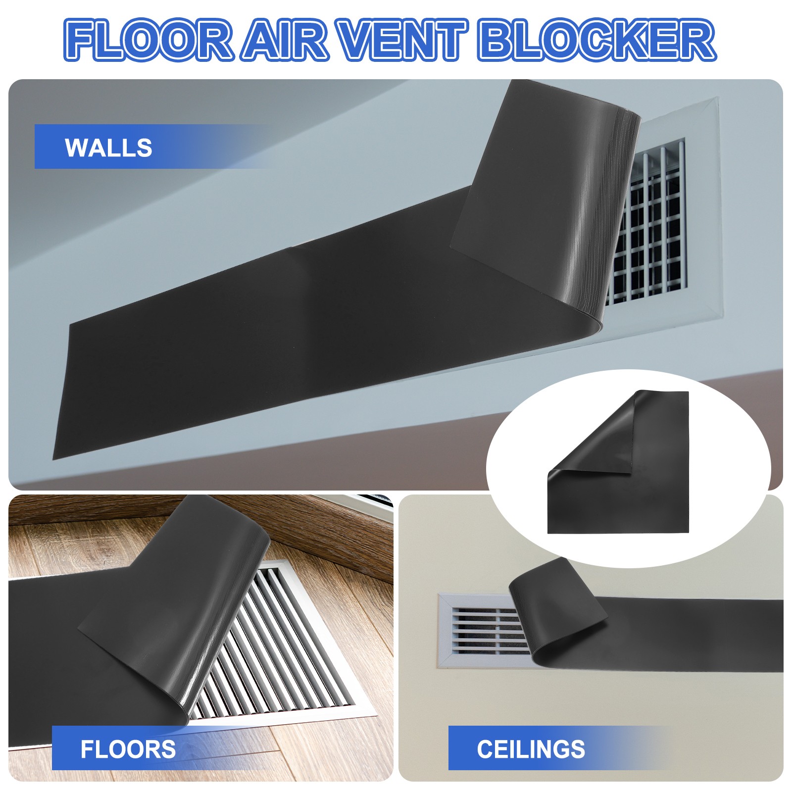 12x12" Magnetic Socket Covers, 2pcs Floor, Black