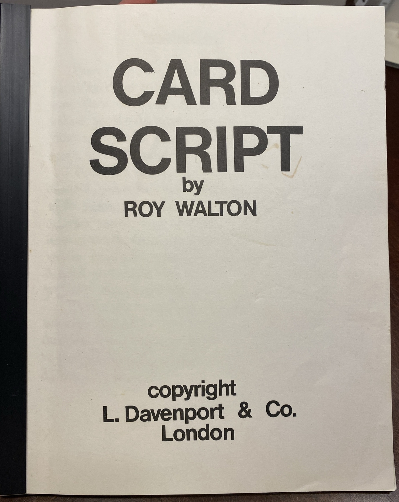 Card Script By Roy Walton Davenport Magic Interest Card Tricks 1st Edition 1973
