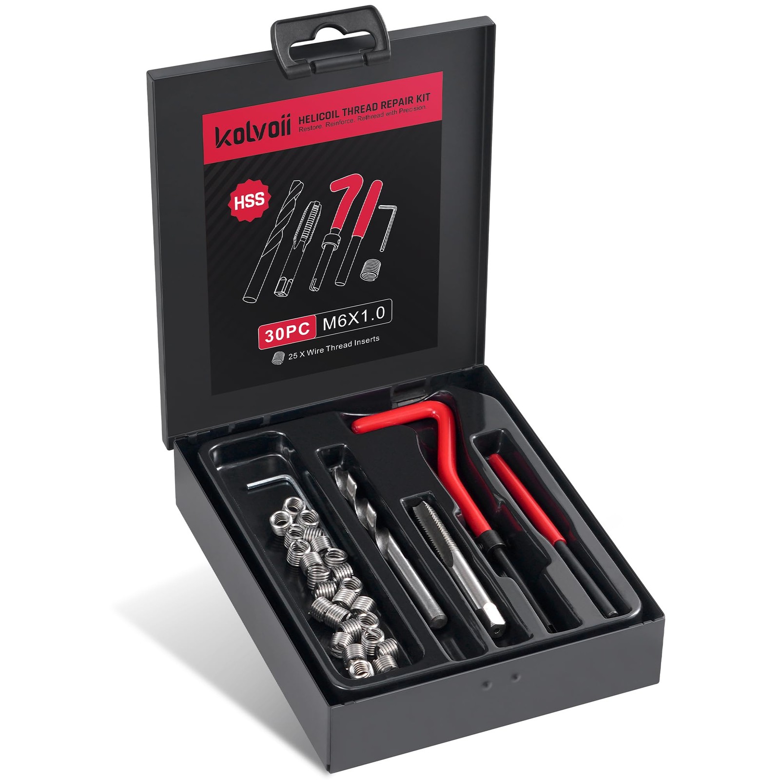 Kolvoii M6×1.0 Helicoil Thread Repair Kit, Metric M6×1.0, Red