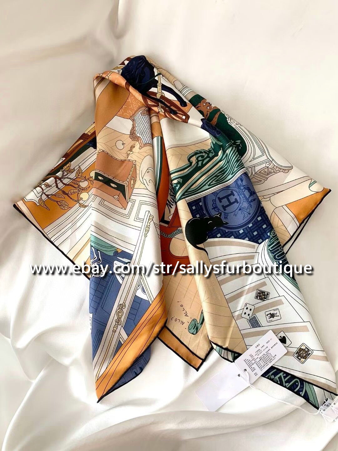 Sallys Boutique 18 Momme Twill Silk Wrap Scarf Room Print Double Face Shawl 35"