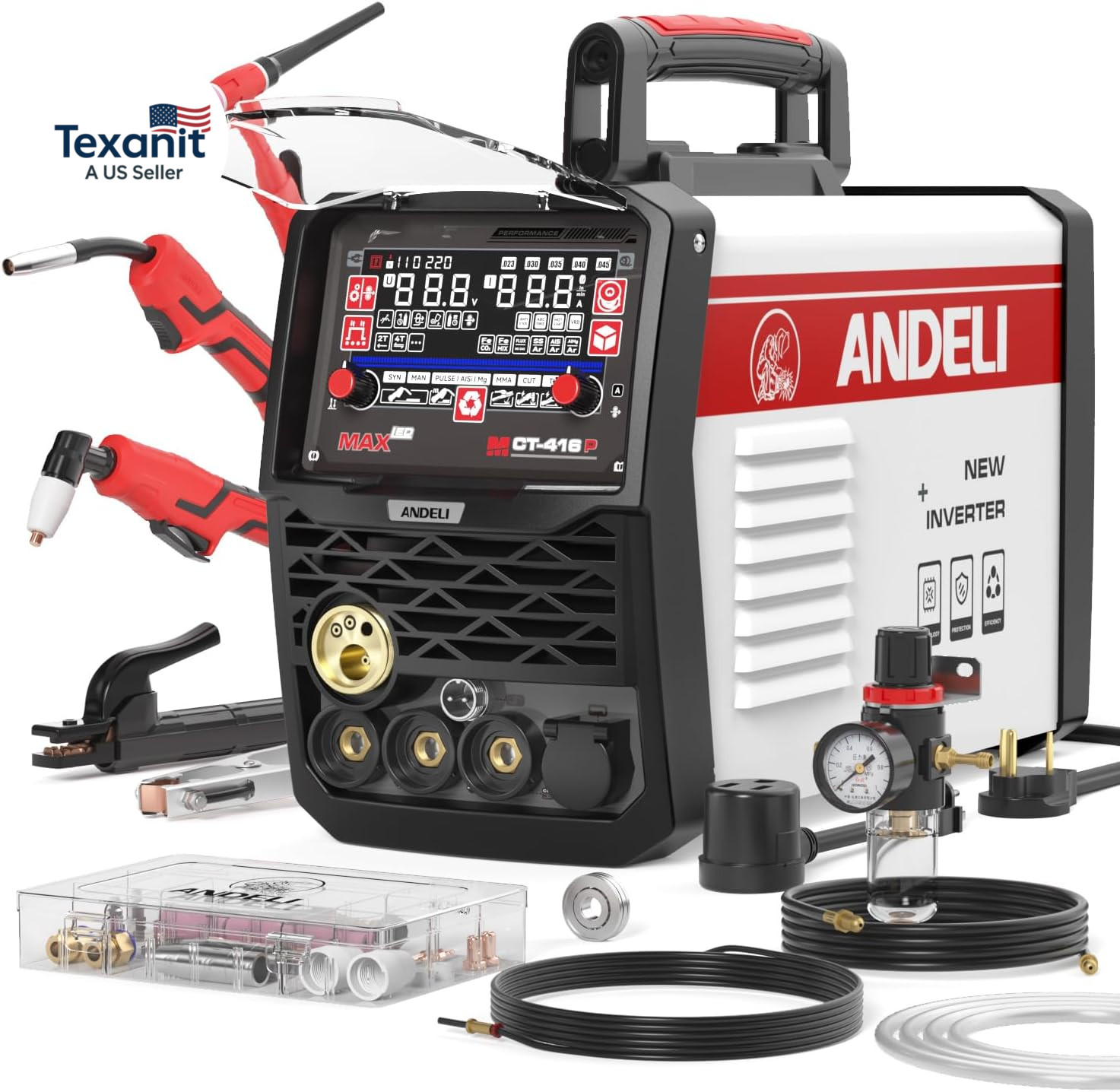 Plasma Cutter Welder Combo，Pulse MIG/HF TIG/HF Cut/Stick/Flux Core 6-In 1 Multif