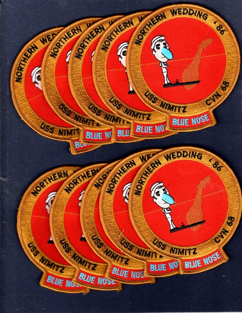 Dealer Lot CVN-68 USS NIMITZ 1986 BLUE NOSE US NAVY SHIP Cruise Patch Set of 10